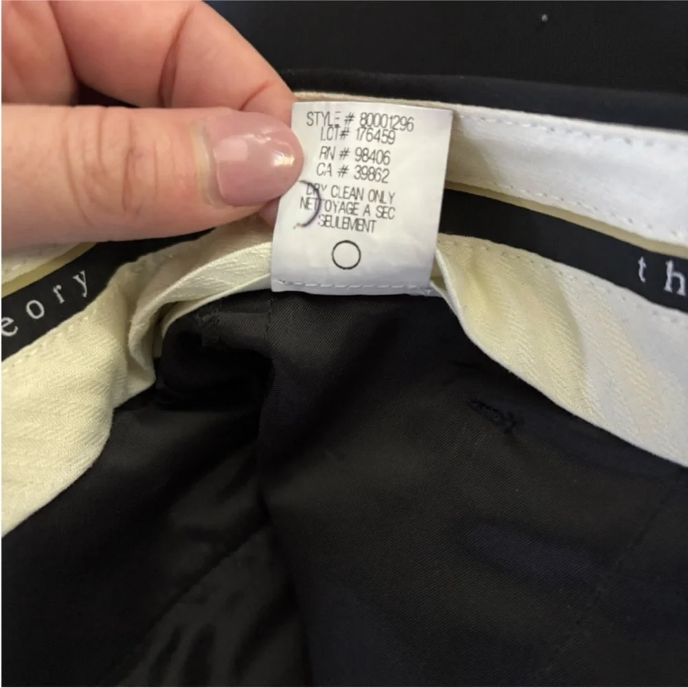 Theory Black Wool Flare Dress Pants Tailored Career Trousers Size 0 Made in USA - Picture 11 of 12